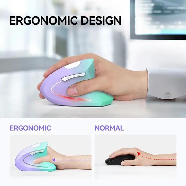 Alt view image 5 of 5 - TECKNET Ergonomic Mouse, Wireless Bluetooth Vertical Mouse, 4800 DPI Optical Tracking, 6 Adjustable DPI, Quiet Clicks, 2.4GHz with USB A Receiver, 12 Months Battery, 6 Buttons, Wide Compatibili