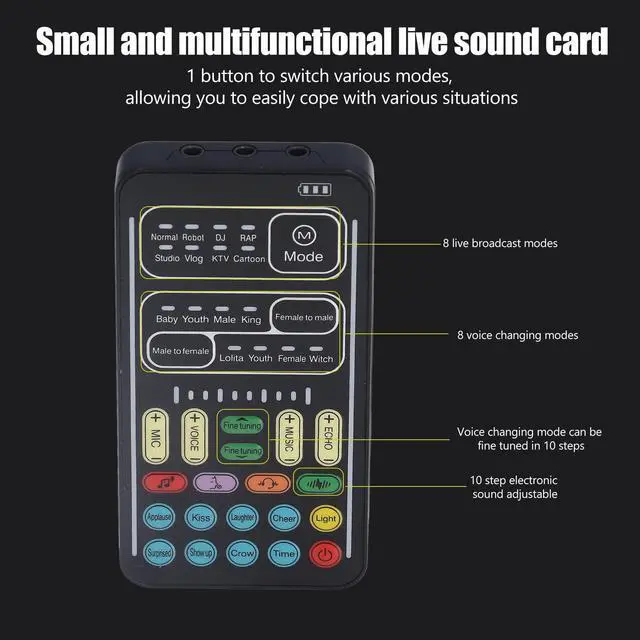 Alt view image 4 of 5 - Voice Changer Set, I9 Multifunction Portable Recording Mini Sound Card, 8+8 Different Sounds Effects for Phone Computer Tablet, Game Music Recording