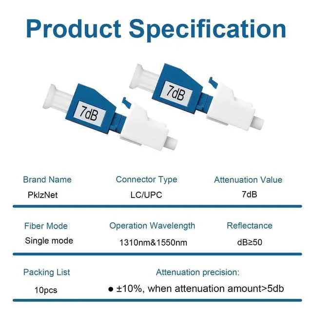 Alt view image 5 of 5 - PklzNet 10PCS 7dB LC-UPC Fiber Optical attenuators Single Mode, Male to Female singal Attenuation Connector Fixed Direct Insert Adapter