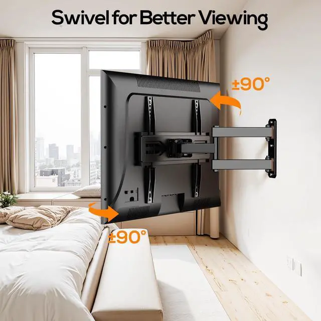 Alt view image 2 of 5 - IWORKBOARD 40 43 50 55 inch Full Motion Corner TV Wall Mount for Most 32-65 inch Flat & Curved TVs, Articulating Swivel & Tilt TV Mount Bracket, up to 80 lbs,VESA 400x400mm, Single Stud Perfect Center