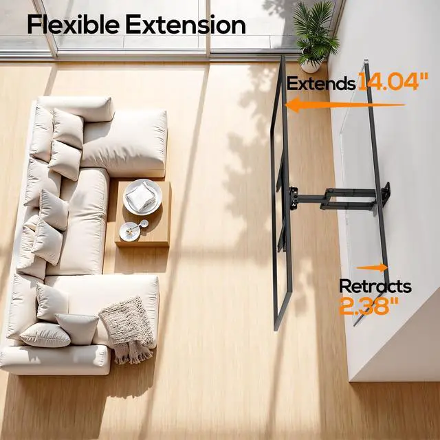 Alt view image 4 of 5 - IWORKBOARD 40 43 50 55 inch Full Motion Corner TV Wall Mount for Most 32-65 inch Flat & Curved TVs, Articulating Swivel & Tilt TV Mount Bracket, up to 80 lbs,VESA 400x400mm, Single Stud Perfect Center