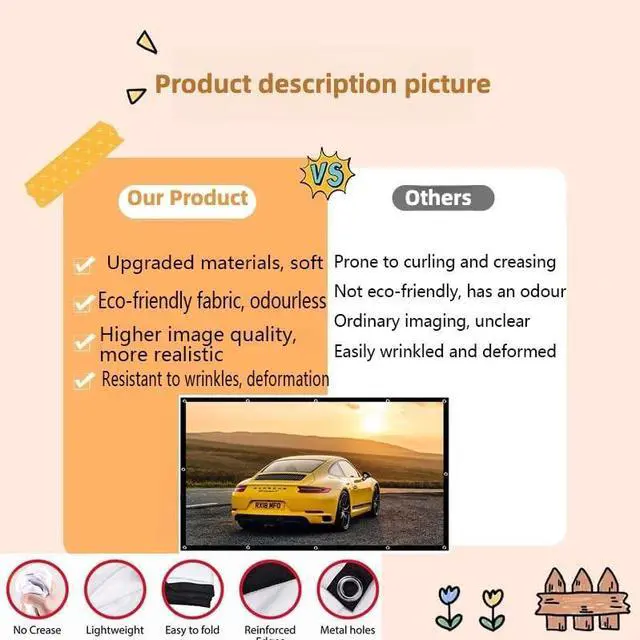 Alt view image 2 of 5 - 120 inch Projector Screen 16:9 Foldable Anti-Crease Portable Projector Movies Screens for Home Theater Outdoor Indoor Support Double Sided Projection Upgrade Quality