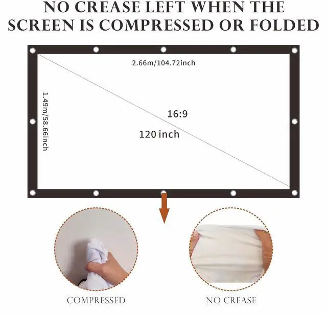 Alt view image 4 of 5 - 120 inch Projector Screen 16:9 Foldable Anti-Crease Portable Projector Movies Screens for Home Theater Outdoor Indoor Support Double Sided Projection Upgrade Quality
