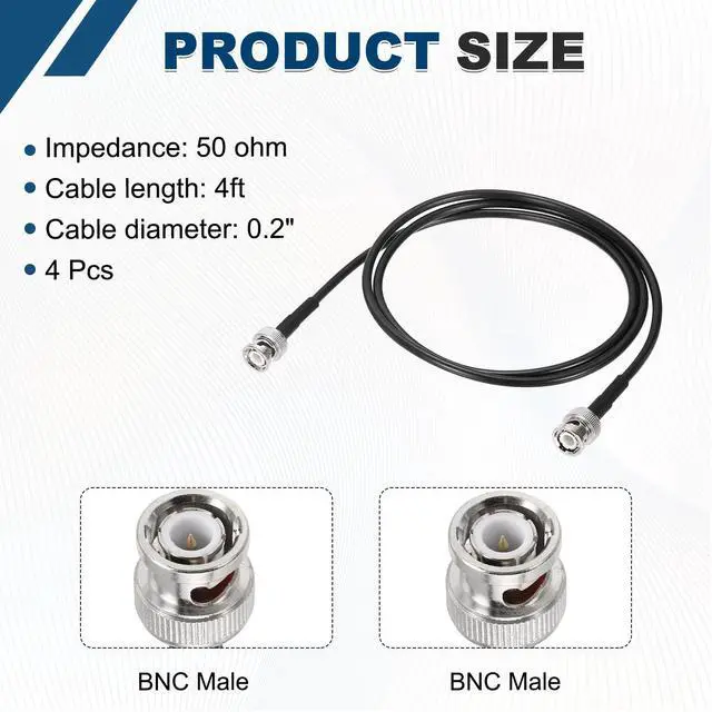 Alt view image 2 of 5 - MECCANIXITY RG58 Coaxial Cable with BNC Male to BNC Male Connectors 50 Ohm 4ft 4pcs