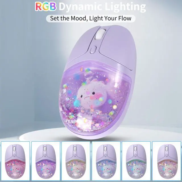 Alt view image 3 of 5 - Bluetooth Wireless Mouse,Creative Floating Cartoon Rabbit Animal Mice,RGB Backlit Rechargeable Triple Mode(Dual Bluetooth+USB) Computer Silent Mouse with USB Receiver for Laptop/MacBook/iPad/PC