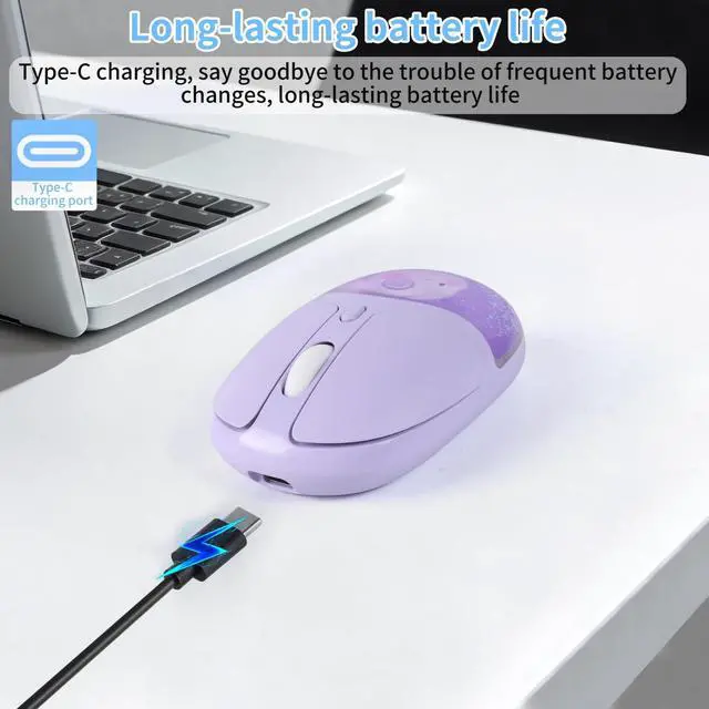 Alt view image 5 of 5 - Bluetooth Wireless Mouse,Creative Floating Cartoon Rabbit Animal Mice,RGB Backlit Rechargeable Triple Mode(Dual Bluetooth+USB) Computer Silent Mouse with USB Receiver for Laptop/MacBook/iPad/PC