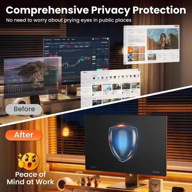 Alt view image 3 of 5 - AEGIVIXE Magnetic Monitor Privacy Screen 24 inch for Frameless/Thin Bezel Computer 16:9 Aspect Ratio, Hanging Anti Blue Light Shield Eye Protection, 24in Removable Anti-Impact Privacy Protector Film