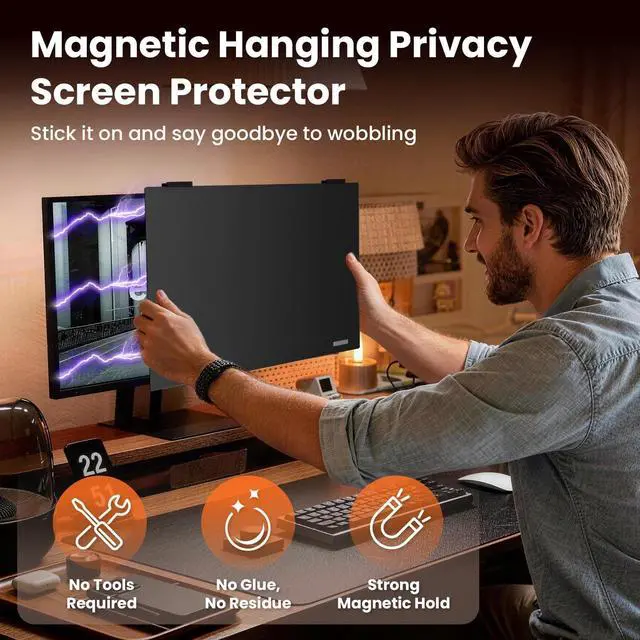 Alt view image 2 of 5 - AEGIVIXE Magnetic Monitor Privacy Screen 24 inch for Frameless/Thin Bezel Computer 16:9 Aspect Ratio, Hanging Anti Blue Light Shield Eye Protection, 24in Removable Anti-Impact Privacy Protector Film