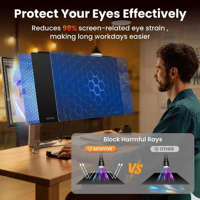 Alt view image 5 of 5 - AEGIVIXE Magnetic Monitor Privacy Screen 24 inch for Frameless/Thin Bezel Computer 16:9 Aspect Ratio, Hanging Anti Blue Light Shield Eye Protection, 24in Removable Anti-Impact Privacy Protector Film