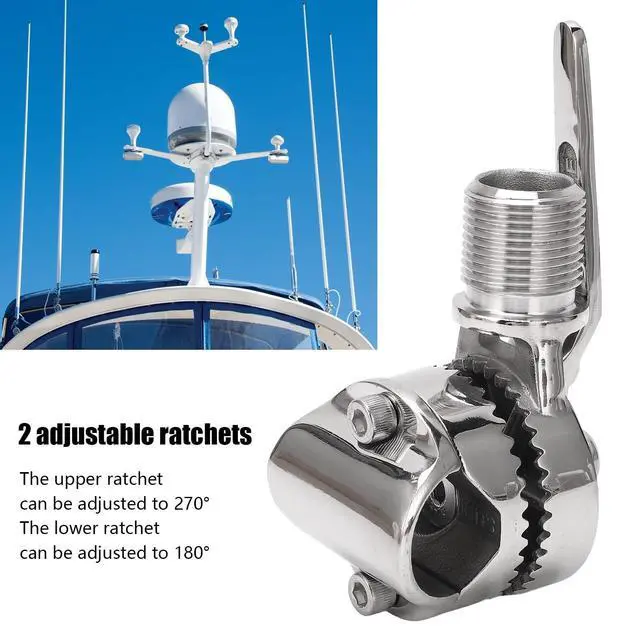 Alt view image 3 of 5 - Acouto Adjustable Ratchet Base Mount Marine VHF Antenna Mount 316 Stainless Steel Adjustable Ratchet Mount for 7/8 to 1in Rails