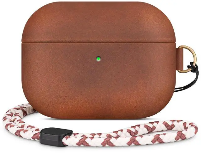 Main image of RIXENY Genuine Leather Case for AirPods Pro 2 (2nd Gen), Retro Crazy Horse Leather Cover for Vintage Lovers & Adventurers, Back Sync Button, D-Ring with Hand Strap, Wireless Charging,