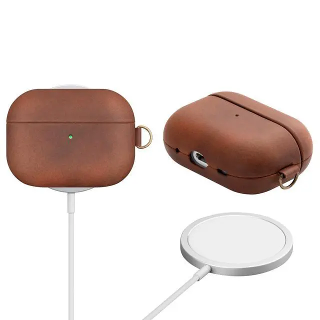 Alt view image 3 of 5 - RIXENY Genuine Leather Case for AirPods Pro 2 (2nd Gen), Retro Crazy Horse Leather Cover for Vintage Lovers & Adventurers, Back Sync Button, D-Ring with Hand Strap, Wireless Charging,