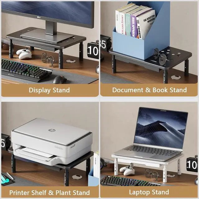 Alt view image 4 of 5 - Ergonomic Monitor Stand Riser with Drawer, 3 Height Adjustable (3.9/4.7/5.5 inch) Heavy Duty Carbon Steel+PE Computer Desk Organizer with Storage for Laptop Printer Dual Screens, 14.6 x 9.1 inch (Whit
