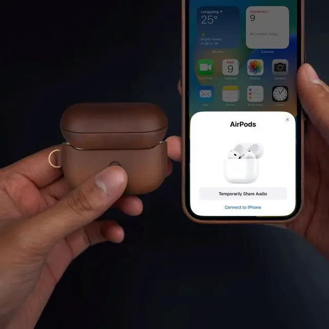 Alt view image 5 of 5 - RIXENY Genuine Leather Case for AirPods Pro 2 (2nd Gen), Retro Crazy Horse Leather Cover for Vintage Lovers & Adventurers, Back Sync Button, D-Ring with Hand Strap, Wireless Charging,