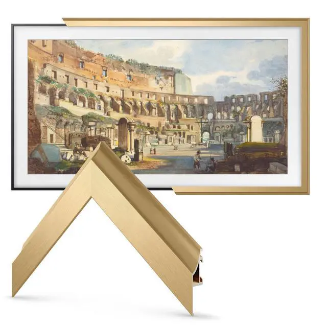 Alt view image 3 of 5 - Pale Gold Scoop 43" Alloy Deco TV Frame - Compatible ONLY with Samsung The Frame TVs (Fits 2021-2026, LS03A, LS03B, LS03C, LS03D, LS03FA)
