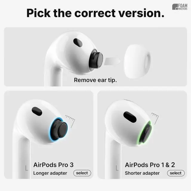 Alt view image 2 of 5 - Foam Masters Ultra-Premium Memory Foam Ear Tips for AirPods Pro 3rd Gen (2025) ^^ 3 Pairs ^^ New Ver. ^^ Secure Fit ^^ Super Comfort ^^ Better Noise Cancel ^^ Replacement Buds (Large, Black)