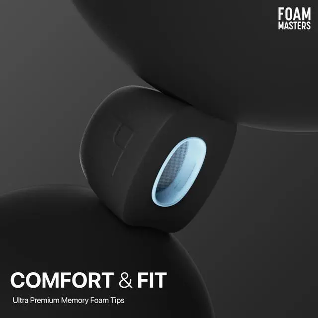Alt view image 4 of 5 - Foam Masters Ultra-Premium Memory Foam Ear Tips for AirPods Pro 3rd Gen (2025) ^^ 3 Pairs ^^ New Ver. ^^ Secure Fit ^^ Super Comfort ^^ Better Noise Cancel ^^ Replacement Buds (Large, Black)