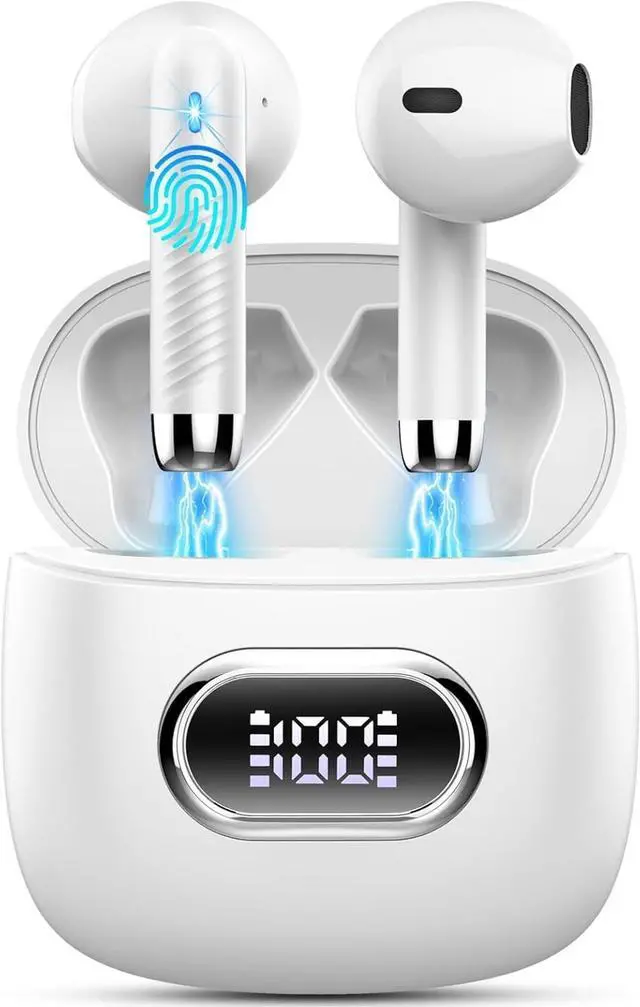 Main image of Wireless Earbuds, Bluetooth Headphones, Stereo Bass Ear Buds with ENC Noise Cancelling Mics,42H Bluetooth Earbuds with LED Display Charging Case, IP7 Waterproof Earphones for Android iOS/Glass