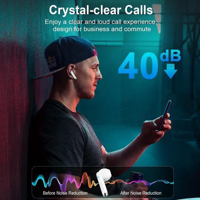 Alt view image 3 of 5 - Wireless Earbuds, Bluetooth Headphones, Stereo Bass Ear Buds with ENC Noise Cancelling Mics,42H Bluetooth Earbuds with LED Display Charging Case, IP7 Waterproof Earphones for Android iOS/Glass