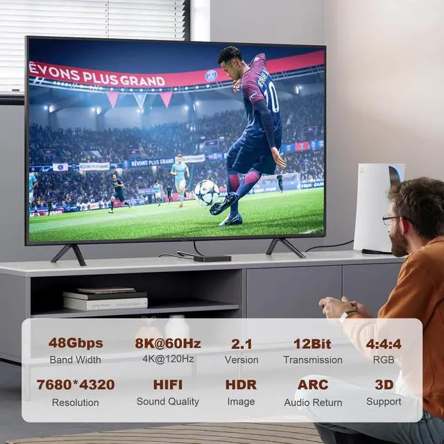 Alt view image 2 of 5 - Fibopitcal Fiber HDMI 2.1 Cable, 48Gbps Full Speed Long Gaming HDMI Cord, Ofiice Commercial USE Long HDMI Cable (Directional-Fiber, 10ft)