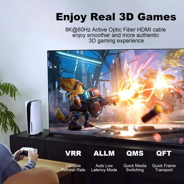 Alt view image 3 of 5 - Fibopitcal Fiber HDMI 2.1 Cable, 48Gbps Full Speed Long Gaming HDMI Cord, Ofiice Commercial USE Long HDMI Cable (Directional-Fiber, 10ft)