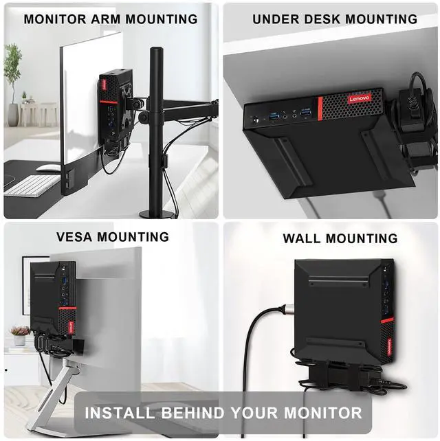 Alt view image 3 of 5 - 2 Pack Mini PC VESA Mount Compatible with Lenovo Thinkcentre Tiny M90qGen2, M80q Gen3, M90q Gen3, M90q Gen2, M70qGen2, M60e, M75qGen2, Under Desk and WallMount, 100x100mm Monitor Arm Wall Mount