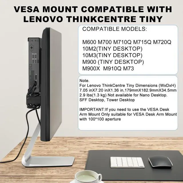 Alt view image 4 of 5 - 2 Pack Mini PC VESA Mount Compatible with Lenovo Thinkcentre Tiny M90qGen2, M80q Gen3, M90q Gen3, M90q Gen2, M70qGen2, M60e, M75qGen2, Under Desk and WallMount, 100x100mm Monitor Arm Wall Mount