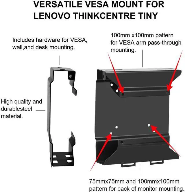 Alt view image 5 of 5 - 2 Pack Mini PC VESA Mount Compatible with Lenovo Thinkcentre Tiny M90qGen2, M80q Gen3, M90q Gen3, M90q Gen2, M70qGen2, M60e, M75qGen2, Under Desk and WallMount, 100x100mm Monitor Arm Wall Mount