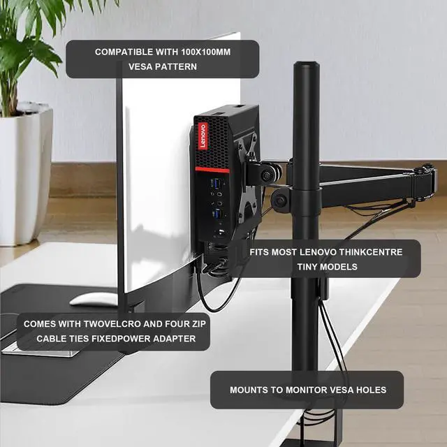Alt view image 2 of 5 - 2 Pack Mini PC VESA Mount Compatible with Lenovo Thinkcentre Tiny M90qGen2, M80q Gen3, M90q Gen3, M90q Gen2, M70qGen2, M60e, M75qGen2, Under Desk and WallMount, 100x100mm Monitor Arm Wall Mount