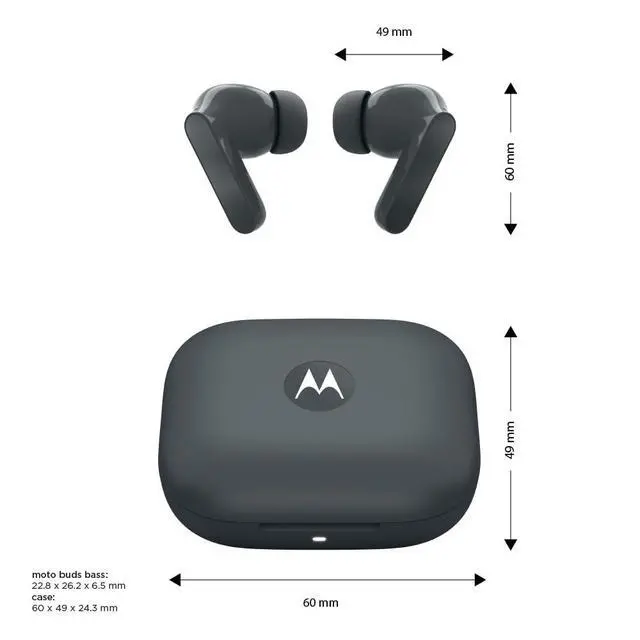Alt view image 3 of 5 - Motorola Moto Buds Bass XT2443-1 Dynamic ANC, Triple Microphone Array, Bluetooth 5.3, IP54 Water & Dust Resistant, Dolby Atmos Audio (Pantone Dark Shadow)