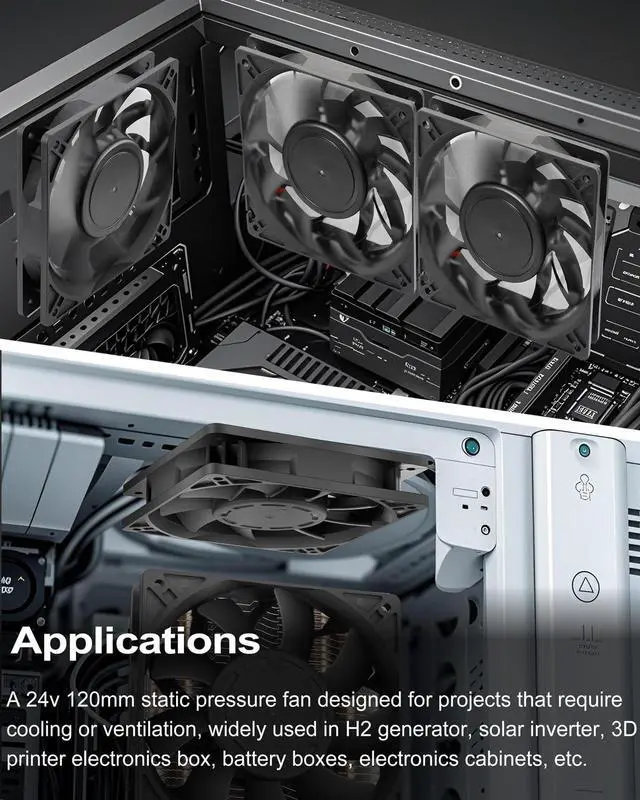 Alt view image 2 of 5 - GDSTIME 120mm PC Case Fan 24V 2-Pin High Static Pressure Dual Ball Bearing