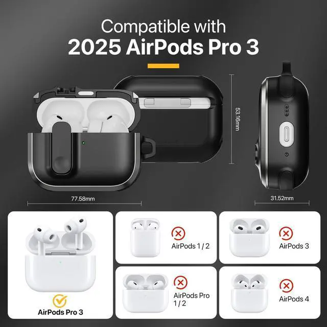 Alt view image 2 of 5 - MAGEASY Odyssey AirPods Pro 3 Case (2025) Rugged Heavy Duty Protective Cover with Lock ^^ Military-Grade Shockproof ^^ MagSafe & Wireless Charging Compatible ^^ Includes Carabiner Cli