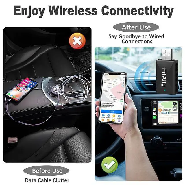 Alt view image 3 of 5 - 2 in 1 Wireless CarPlay & Android Auto Adapter, Plug & Plug Auto Connect No Delay, Converts Wired to Wireless for Factory Wired Cars from 2016+, Compatible for iPhone & Android Phone, US