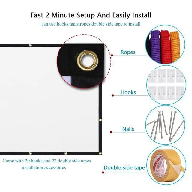 Alt view image 3 of 5 - Mdbebbron 120 inch Projector Screen 16:9 Foldable Anti-Crease Portable Projector Movies Screens for Home Theater Outdoor Indoor Support Double Sided Projection