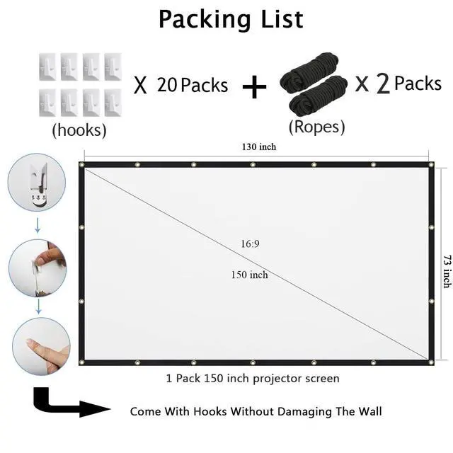 Alt view image 4 of 5 - Mdbebbron 120 inch Projector Screen 16:9 Foldable Anti-Crease Portable Projector Movies Screens for Home Theater Outdoor Indoor Support Double Sided Projection
