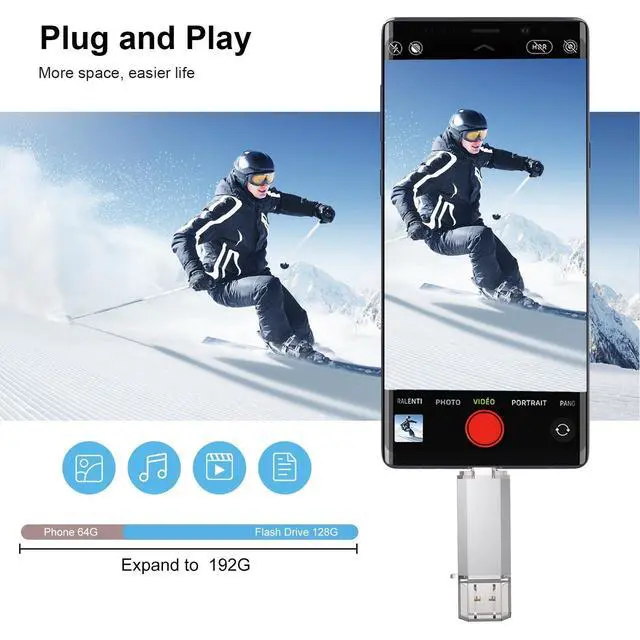 Alt view image 4 of 5 - RAOYI 128GB USB C Flash Drive, 2 in 1 USB 3.0 Type C Dual OTG Metal Thumb Drive Jump Drive Memory Stick with Keychain Suitable for USB-C Smartphones, MacBook, Computers and Tablets (Silver)