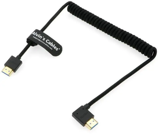 Main image of Alvin's Cables 8K 2.1 HDMI High Speed Straight to Left Angle Braided Coiled Cable for Atomos Ninja V, Portkeys BM5, for Feelworld Monitor, for Canon C300, Z CAM E2, for Sony FS5^^ FS7^^ A7S3 Cameras