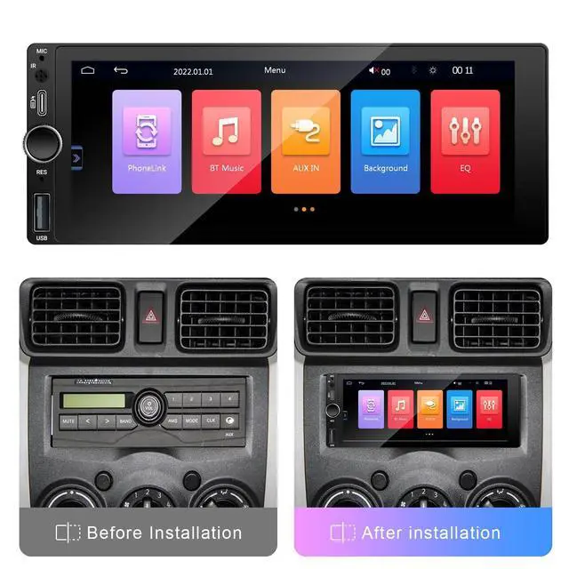 Alt view image 5 of 5 - 6.86 Inch Single Din Car Stereo with Wireless Carplay Android Auto FM EQ