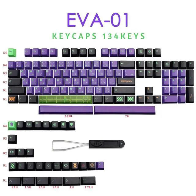 Alt view image 2 of 5 - Keycaps Purple Black Keycaps, MOLGRIA 134 Set Unit-01 Key Caps for Gaming Keyboard, PBT Cherry Profile Dye Sublimation Keycap for Gateron Kailh Cherry MX 104/87/74/61 60 and 75 Percent Keyboard