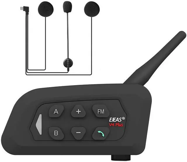 Main image of EJEAS V4 Plus Motorcycle Helmet Bluetooth 5.1 Intercom Headset with FM Radio and CVC Noise Reduction for 4 Riders Intercom (1 Pack)