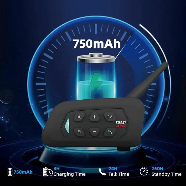 Alt view image 5 of 5 - EJEAS V4 Plus Motorcycle Helmet Bluetooth 5.1 Intercom Headset with FM Radio and CVC Noise Reduction for 4 Riders Intercom (1 Pack)