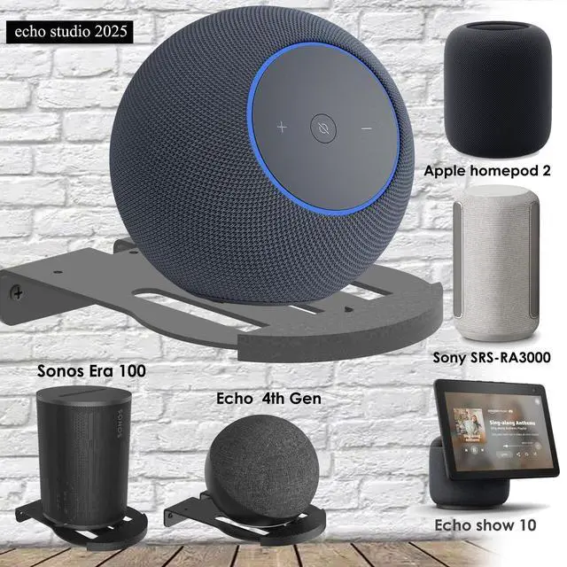Alt view image 3 of 5 - HOOKMEMO Wall Mount Stand Compatible for Echo Studio Speaker and Other Suitable Speakers,Sonos Era100,Sonos Era300 and Homepod 2 and sonyTREBLAB HD-360