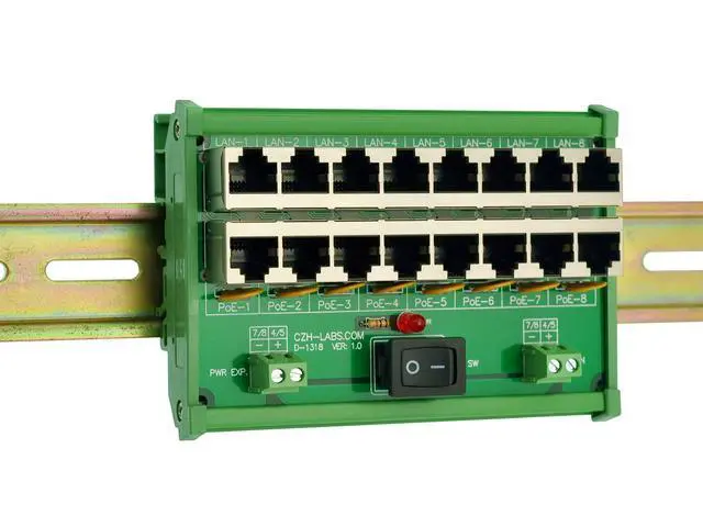 Alt view image 2 of 5 - CZH-LABS DIN Rail Mount 8 Ports Passive RJ45 PoE Power Injection Board, Power Over Ethernet Injector Module.