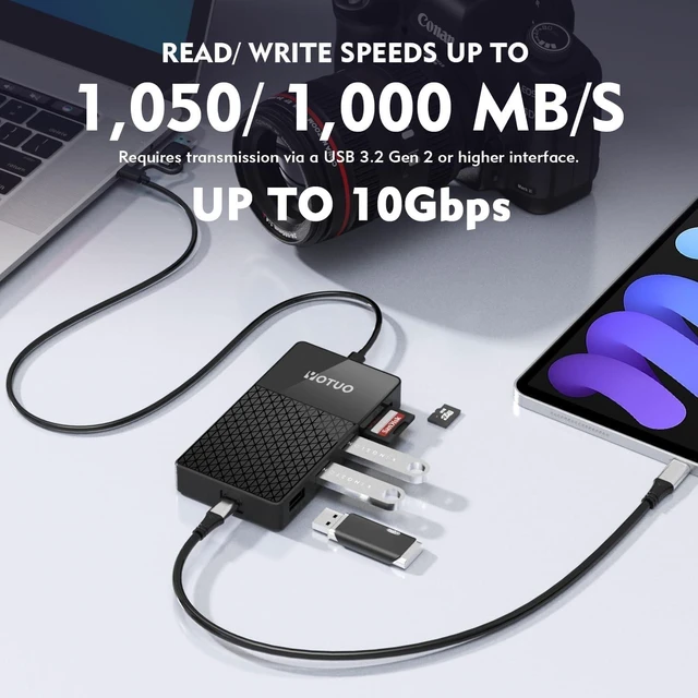 Alt view image 3 of 5 - YOTUO M.2 NVMe SSD Enclosure with Hub & Card Reader, 10Gbps USB-C 3.2, External Solid State Drive Case for 2230/2242/2260/2280, SD/TF Card Reader, USB Hub, Compatible with Windows/Mac/Android/iOS
