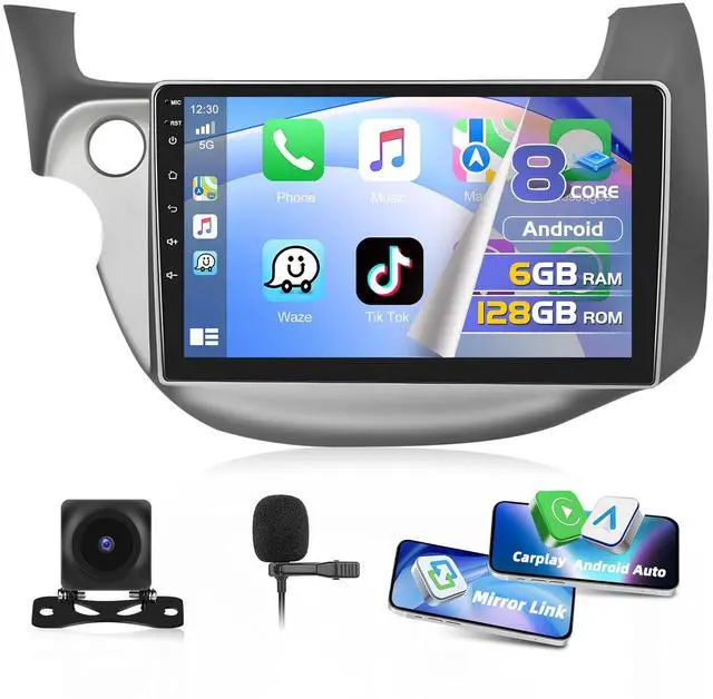 Main image of 6+128G Car Stereo Radio for Honda Fit Jazz 2008-2013 10.1" Touch Screen Audio with CarPlay Android Auto Bluetooth GPS Navi Mirror Link WiFi EQ RDS Hi-Fi Backup Camera