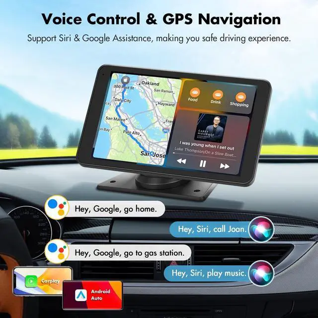 Alt view image 3 of 5 - Carplay Screen for Car, 7'' Wireless CarPlay & Android Auto- Upgrade Portable Touchscreen with Bluetooth, Mirror Link, Voice Control, Hands-Free Calling Car Play Screen Stereo for All Vehicles