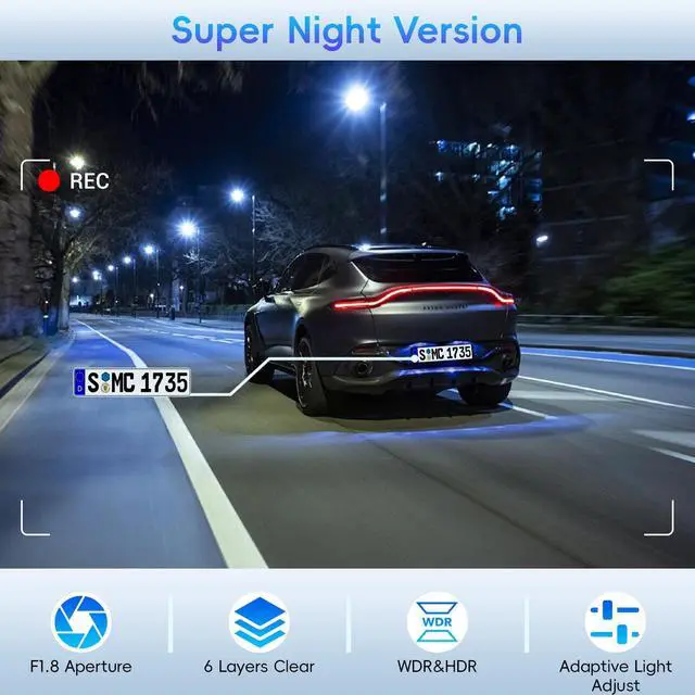 Alt view image 3 of 5 - Rear View Mirror Camera, 3 Channel Mirror Dash Cam Front Rear and Inside, 11" Triple Rearview Mirro with 128GB Card, Backup Camera for Car Trucks with WiFi,Reverse Assist,Night Vision,Parking Monitor