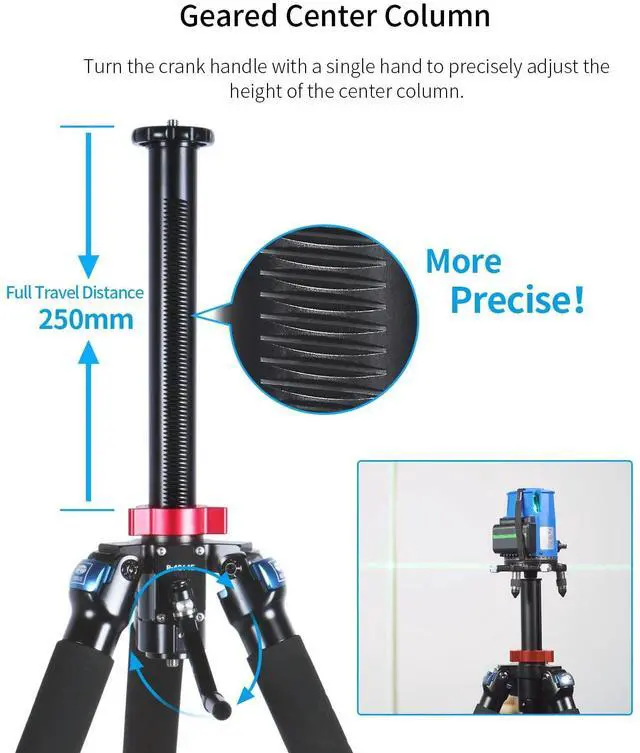 Alt view image 5 of 5 - SIRUI R-4214E Heavy-Duty Carbon Tripod with Geared Center Column, 70Professional Tripod with Dual Mounting Platform for Cameras, Telescopes, Measuring Instruments, Max Load 14kg/30lbs