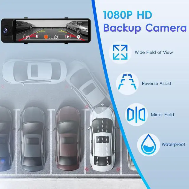 Alt view image 5 of 5 - Rear View Mirror Camera, 3 Channel Mirror Dash Cam Front Rear and Inside, 11" Triple Rearview Mirro with 128GB Card, Backup Camera for Car Trucks with WiFi,Reverse Assist,Night Vision,Parking Monitor