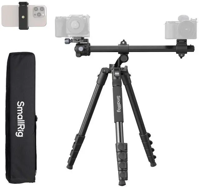 Main image of SmallRig CT25 64.5"/164cm Horizontal Overhead Tripod for iPhone & Camera, with Phone Holder & Carrying Bag, 22lb Max Load Aluminum Lightweight Camera Tripod for Overhead Shots/Live Streaming